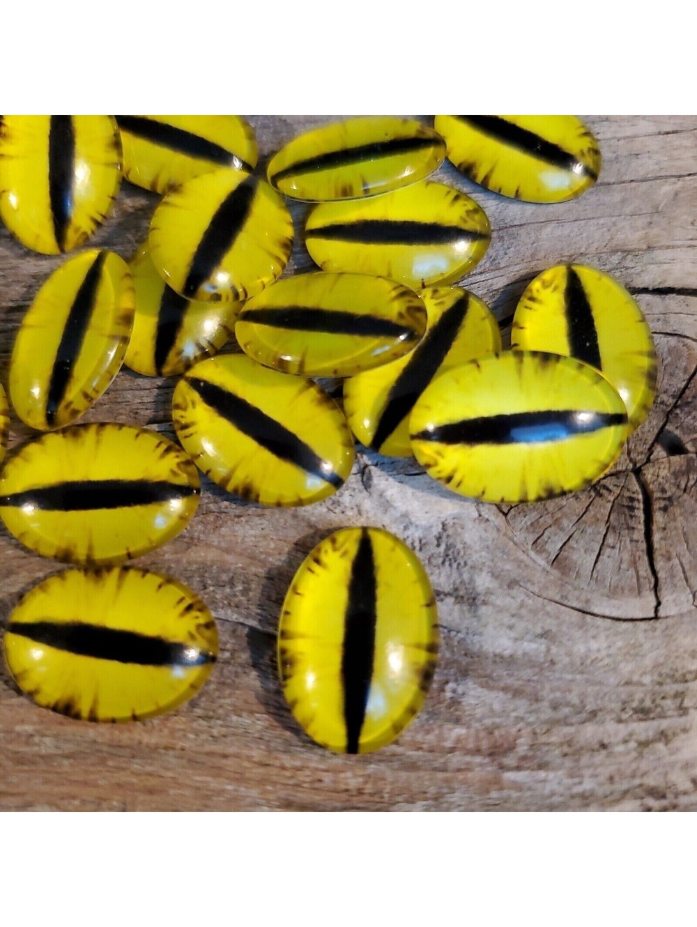Dragon Eyes Black Yellow GoT Fan Glass Cabochons 18x13mm Oval 2 pcs
